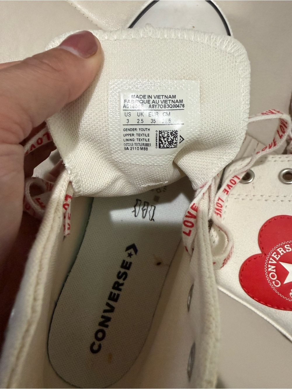Converse White High-Top Kids Sneakers with Red Heart Details - Picture 2 of 5